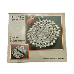 Godinger Silver Art Co. Art Deco Silver Plated Expandable Peacock Trivet w/Box